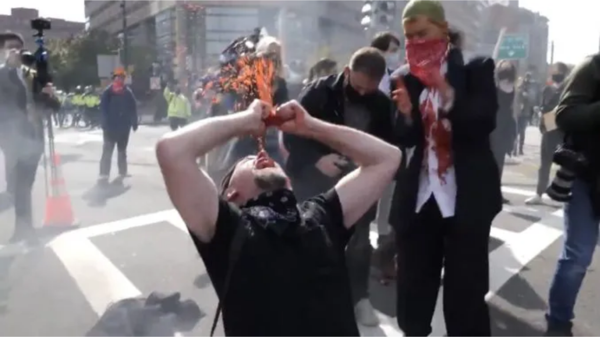 Antifa Conduct Satanic Occult Ritual in Boston Street, Eat Bloody Heart Symbolic of Trump